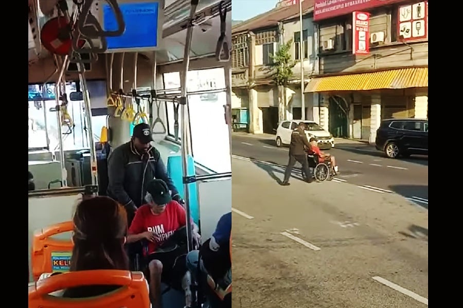 The compassionate act of a Rapid Penang bus driver helping a person with disabilities (PWD) to safely cross the road while on duty won the hearts and minds of netizens. - Screenshot from Facebook