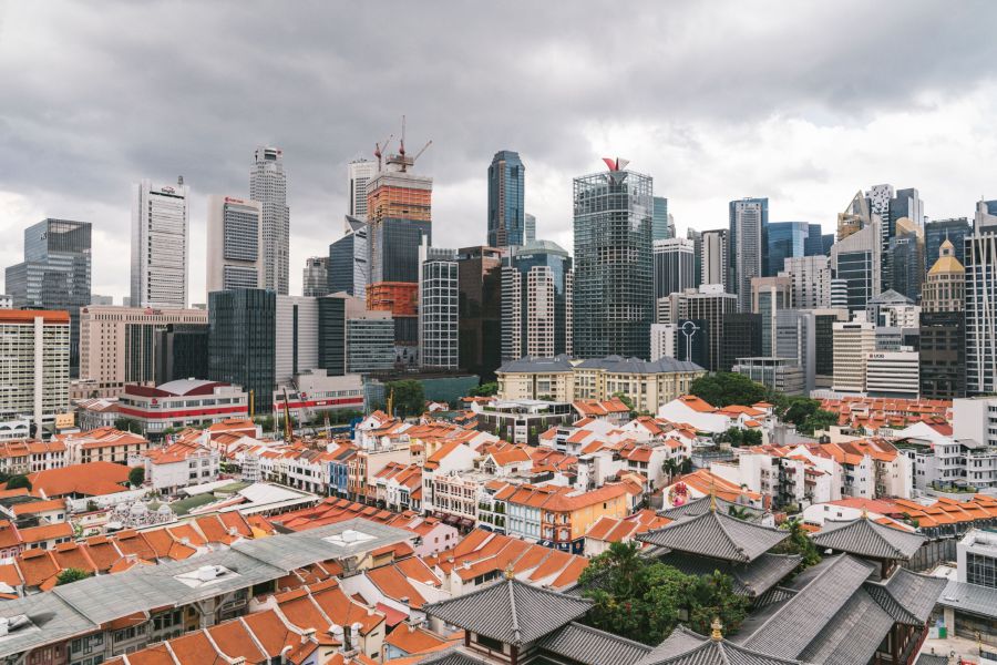 A view of the modern Central Business Distrcit with traditional shophouses in Singapore, on Friday, March 27, 2020. Photographer: Lauryn Ishak/Bloomberg
