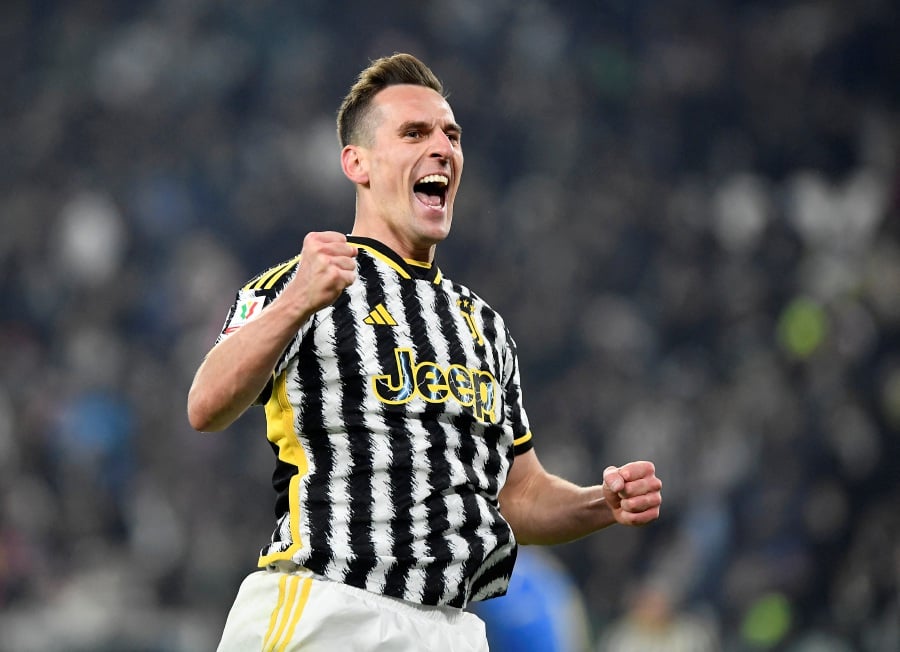 Juventus' Arkadiusz Milik celebrates scoring their fourth goal before it is disallowed after a VAR review. - REUTERS pic