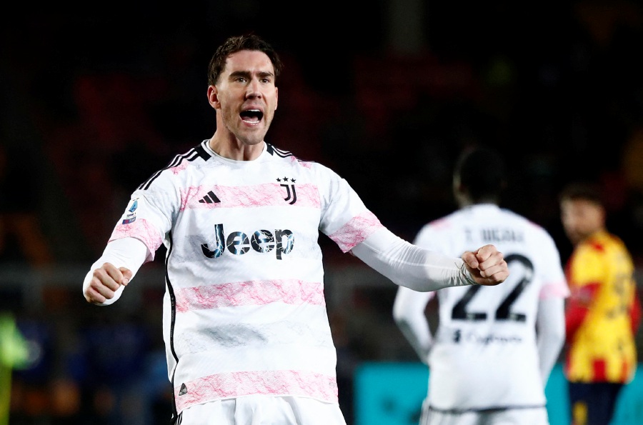 Juventus' Dusan Vlahovic celebrates after Bremer scores their third goal. - REUTERS pic