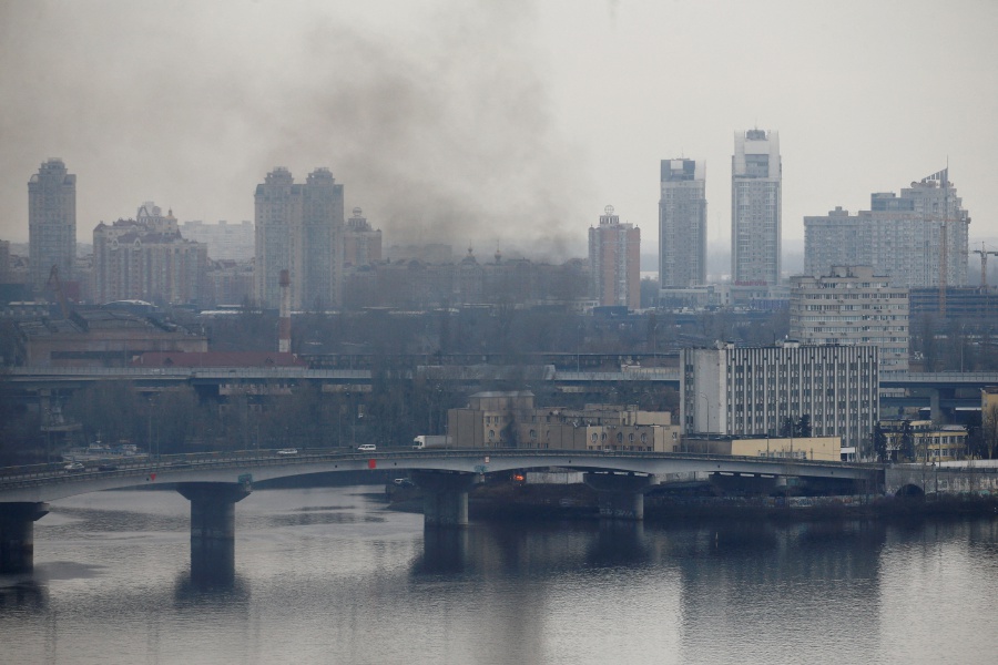 Smoke rises from the territory of the Ukrainian Defence Ministry's unit, after Russian President Vladimir Putin authorized a military operation in eastern Ukraine, in Kyiv, Ukraine. -REUTERS Pic