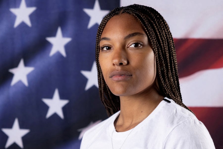 American track and field athlete Tara Davis-Woodhall poses for a portrait during the Team USA media summit ahead of the Paris Olympics and Paralympics, at an event in New York, U.S., April 16, 2024. - REUTERS PIC