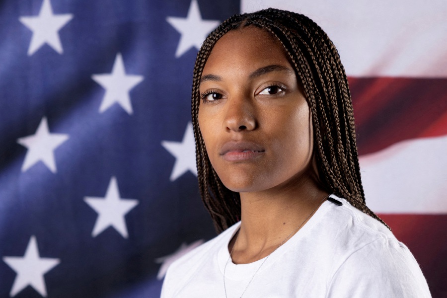 American track and field athlete Tara Davis-Woodhall poses for a portrait during the Team USA media summit ahead of the Paris Olympics and Paralympics, at an event in New York, U.S., April 16, 2024. - REUTERS PIC