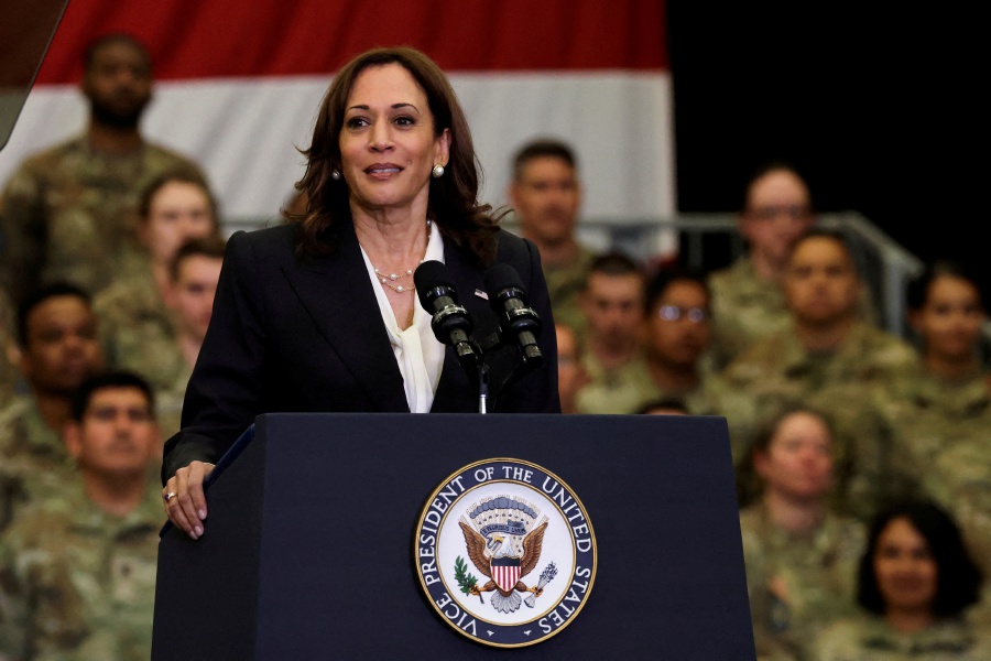 FILE PHOTO: U.S. Vice President Kamala Harris visits Vandenberg Space Force Base in Lompoc, California, U.S. April 18, 2022. - REUTERS Pic