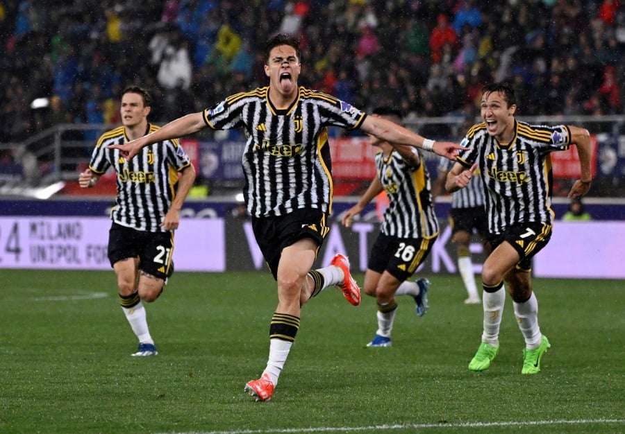 Juventus' Kenan Yildiz celebrates scoring their third goal with Federico Chiesa. - REUTERS PIC