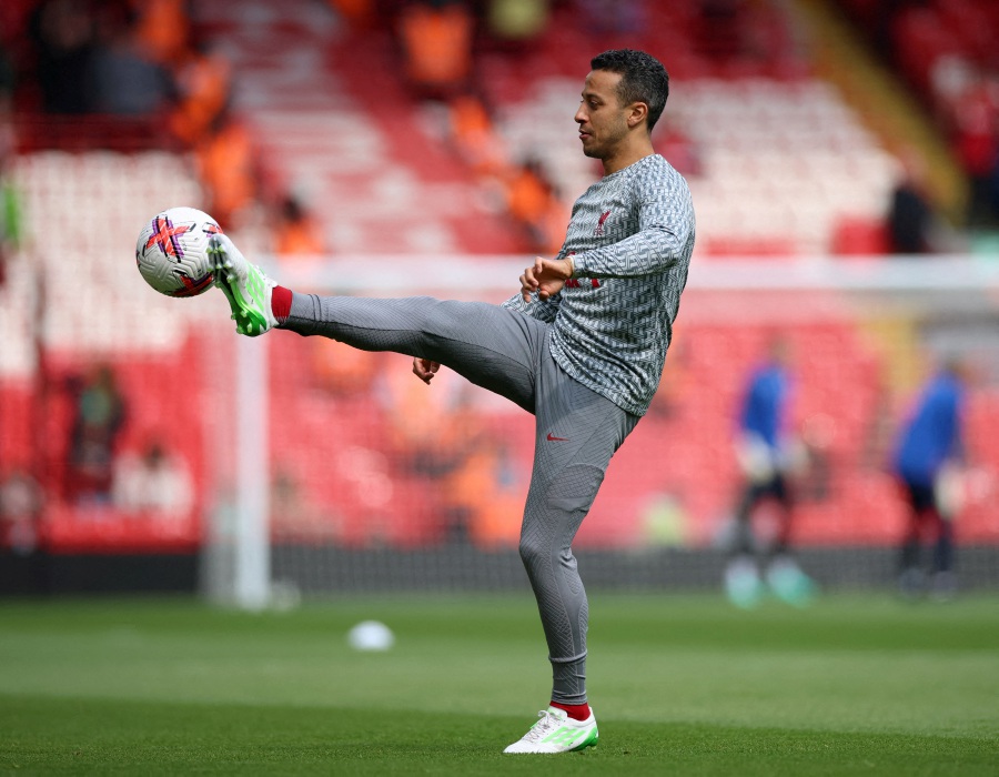 Liverpool's Thiago Alcantara during the warm up before the match. - REUTERS Pic
