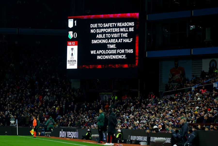 A message is displayed on the big screen during the match. -Reuters Pic