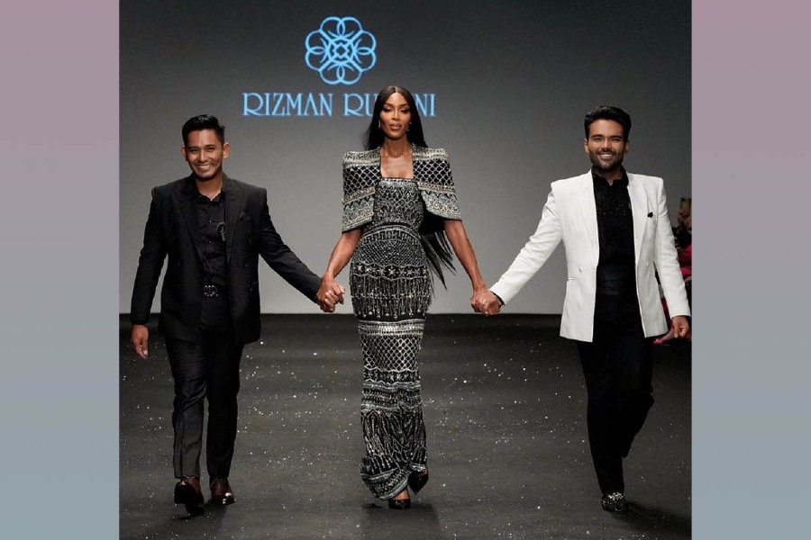International supermodel Naomi Campbell showcased Malaysian fashion label Rizman Ruzaini's distinctive creations at the closing event of Dubai Fashion Week last night. - PIc courtesy from rizmanruzaini IG
