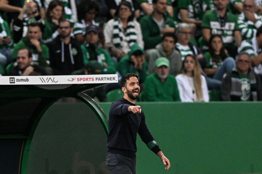Sporting Lisbon's Portuguese coach Ruben Amorim shouts instructions to his players from the touchline during the Portuguese League football match between Sporting CP and Vitoria Guimaraes SC at Jose Alvalade stadium in Lisbon. - Amorim, at 39, is the favourite to replace Jurgen Klopp at Liverpool. - AFP Pic