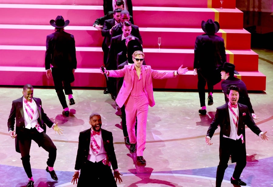(L-R) Ncuti Gatwa, Kingsley Ben-Adir, Ryan Gosling and Simu Liu perform "I'm Just Ken" onstage during the 96th Annual Academy Awards at Dolby Theatre in Hollywood, California. - AFP PIC