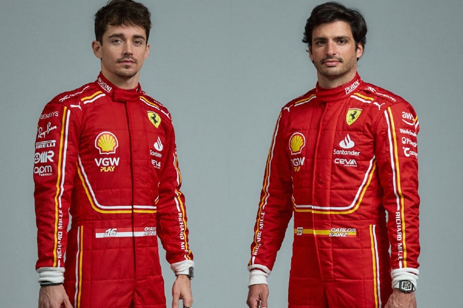 Ferrari’s Charles Leclerc (left) and Carlos Sainz sounded positive on Tuesday after their first laps in the car they hope will challenge dominant Formula One champions Red Bull this season. - AFP pic
