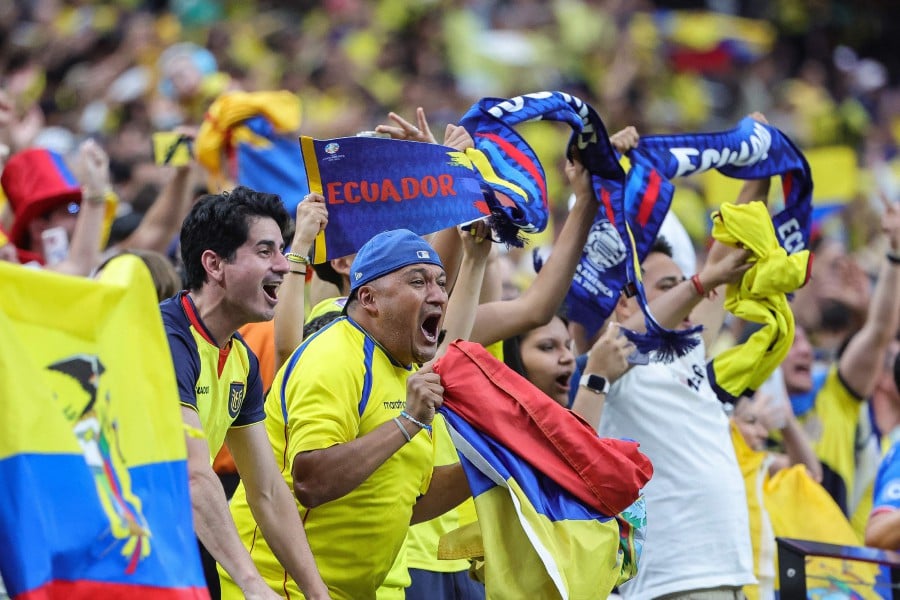 LAS VEGAS, NEVADA - JUNE 26: Fans of Ecuador celebrate during the CONMEBOL Copa America 2024 Group B match between Ecuador and Jamaica at Allegiant Stadium on June 26, 2024 in Las Vegas, Nevada. AFP PIC