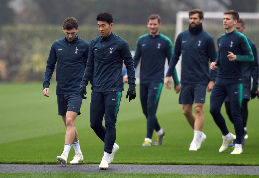 Spurs football players at the Tottenham Hotspur training ground
