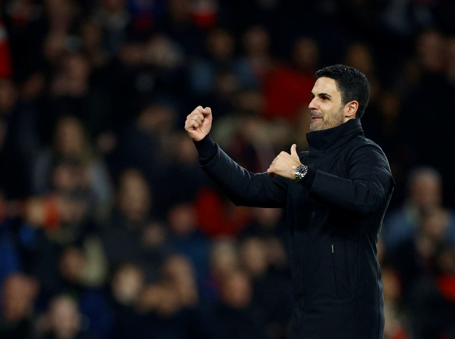 Arsenal manager Mikel Arteta celebrates at the end of the match. - Reuters pic