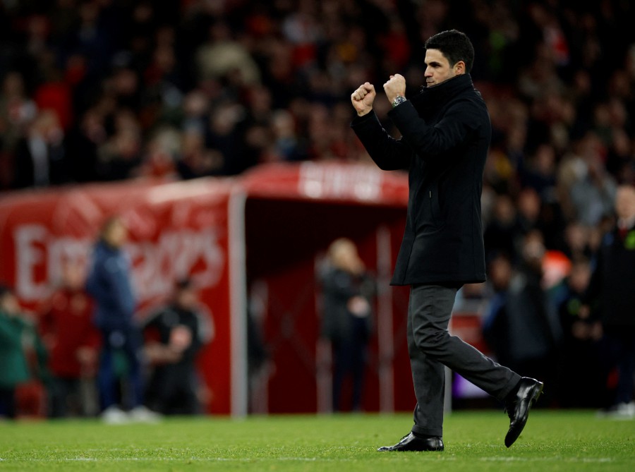 Arsenal manager Mikel Arteta celebrates after the match. REUTERS PIC