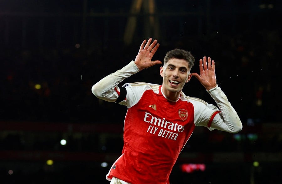 Arsenal's Kai Havertz celebrates scoring their third goal. REUTERS PIC