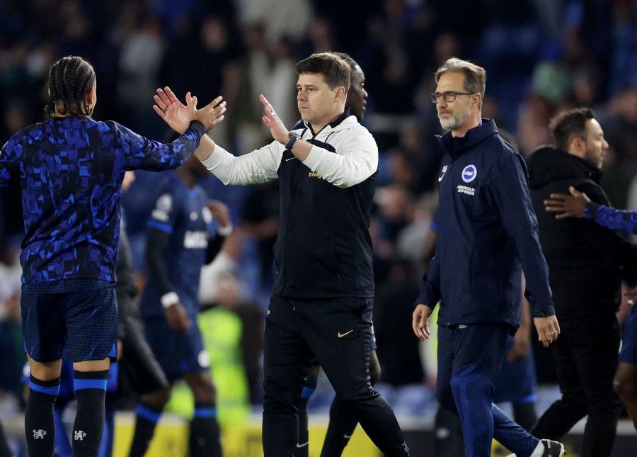 Chelsea manager Mauricio Pochettino celebrates after the match. REUTERS PIC