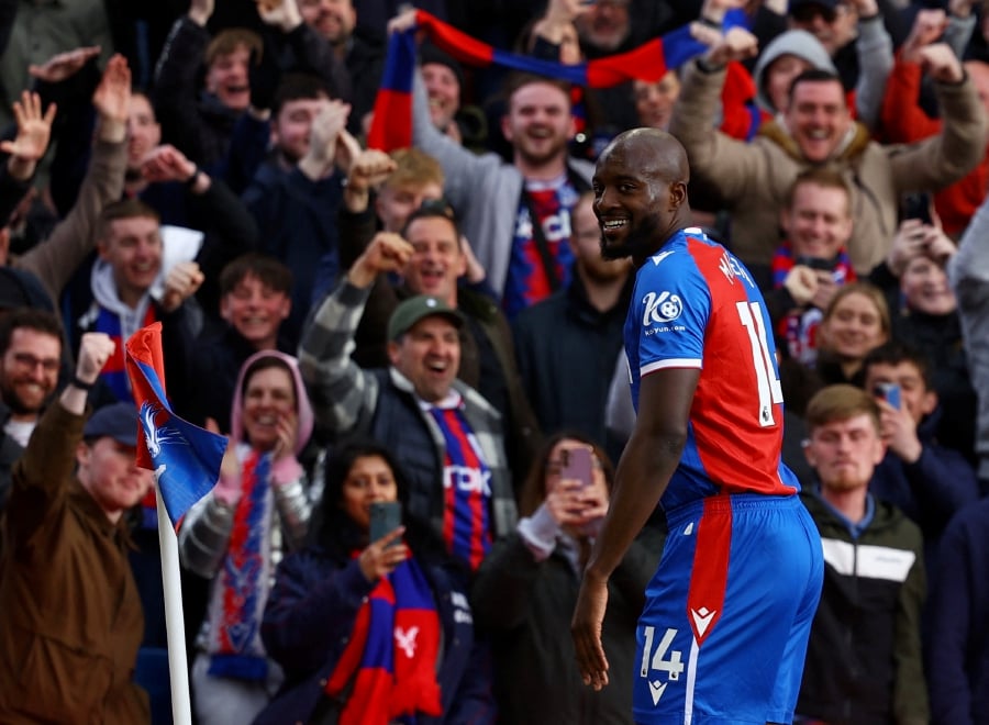 Crystal Palace's Jean-Philippe Mateta celebrates scoring their fifth goal. (Action Images via Reuters/Paul Childs)