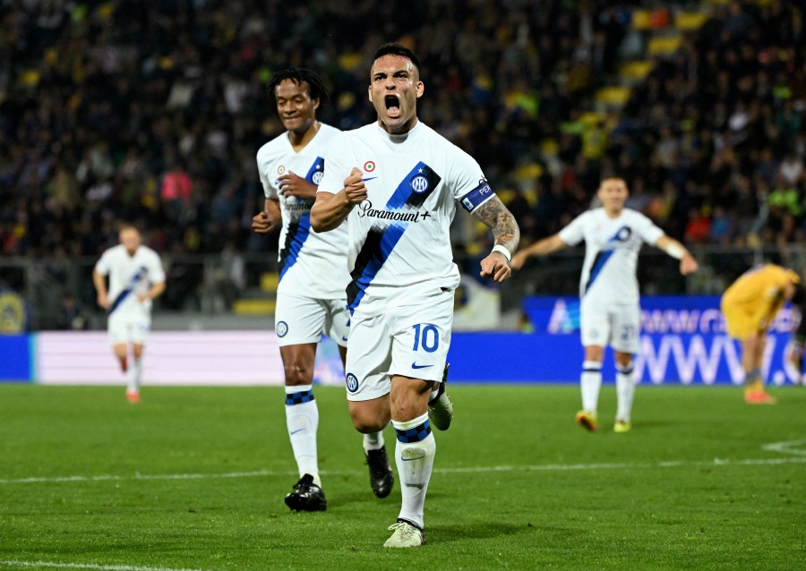 Inter Milan's Lautaro Martinez celebrates scoring their fourth goal. REUTERS PIC