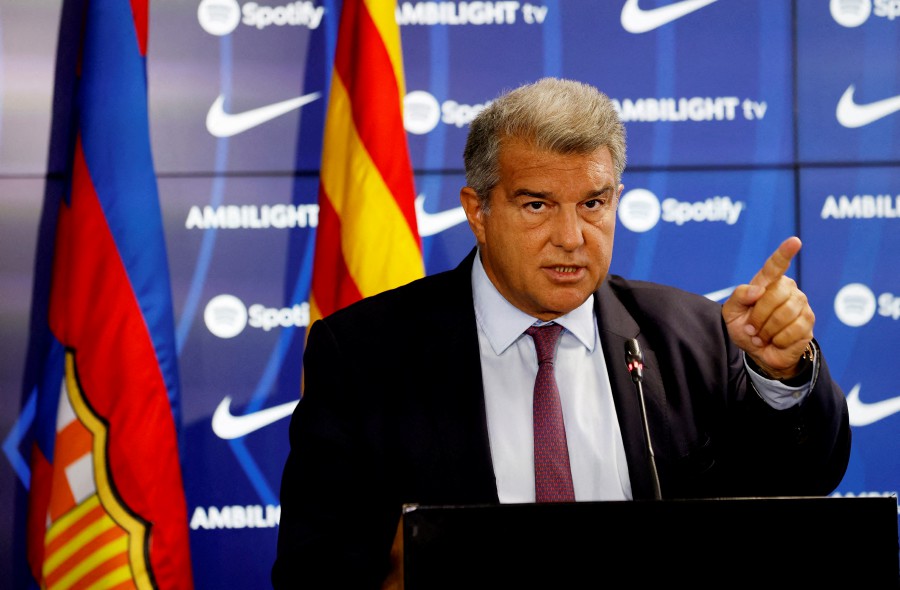FC Barcelona president Joan Laporta speaks during the board meeting. REUTERS FILE PIC