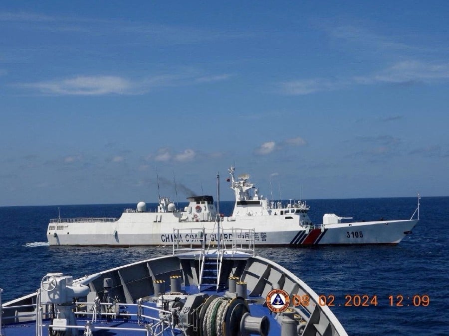 A China Coast Guard vessel manoeuvres near Philippine Coast Guard vessel BRP Teresa Magbanua near Scarborough Shoal in the South China Sea, Philippines, February 8, 2024. REUTERS PIC