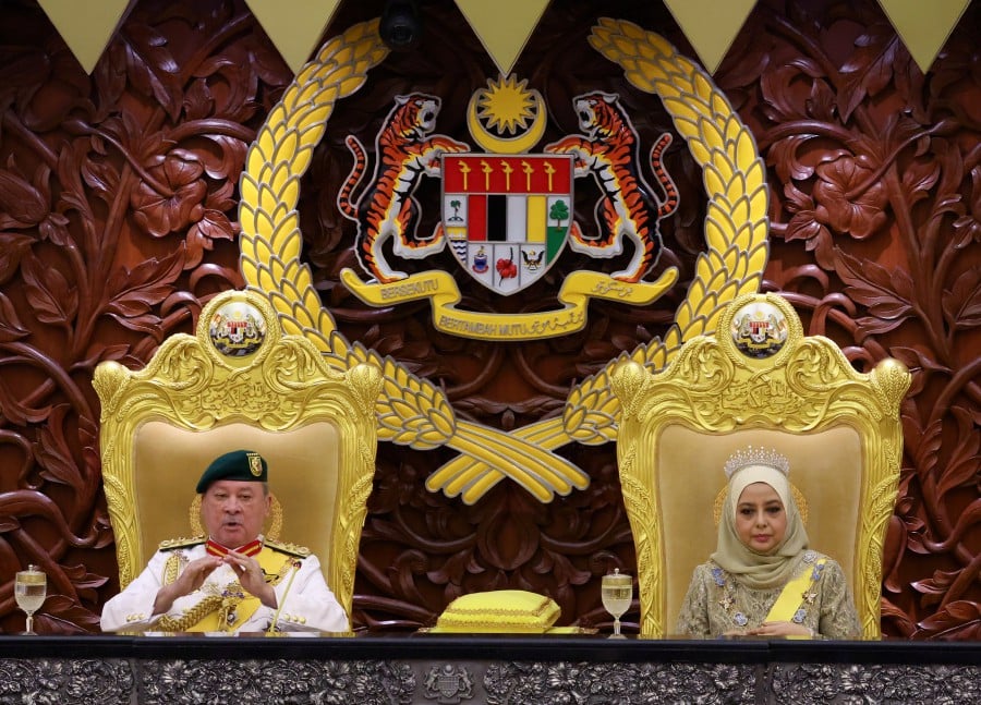 His Majesty Sultan Ibrahim, King of Malaysia delivers the royal address when gracing the official opening of the First Meeting of the Third Session of the 15th Parliament in Dewan Rakyat, today. Also present was Her Majesty Raja Zarith Sofiah, Queen of Malaysia. BERNAMA PIC