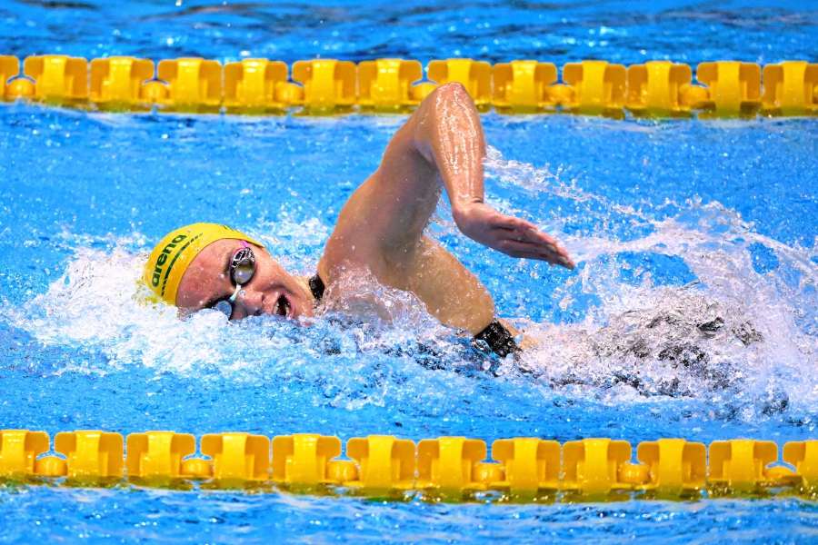 Australia's Ariarne Titmus competes in the final of the women's 400m freestyle swimming event during the World Aquatics Championships in Fukuoka. (Photo by Yuichi YAMAZAKI / AFP)
