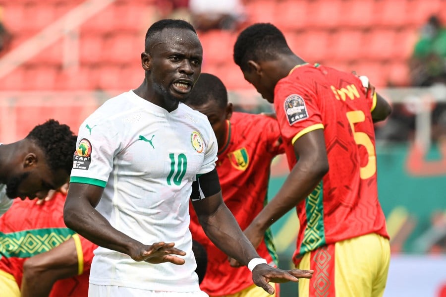 Senegal's forward Sadio Mane reacts during the Group B Africa Cup of Nations (CAN) 2021 football match between Senegal and Guinea at Stade de Kouekong in Bafoussam. - AFP PIC