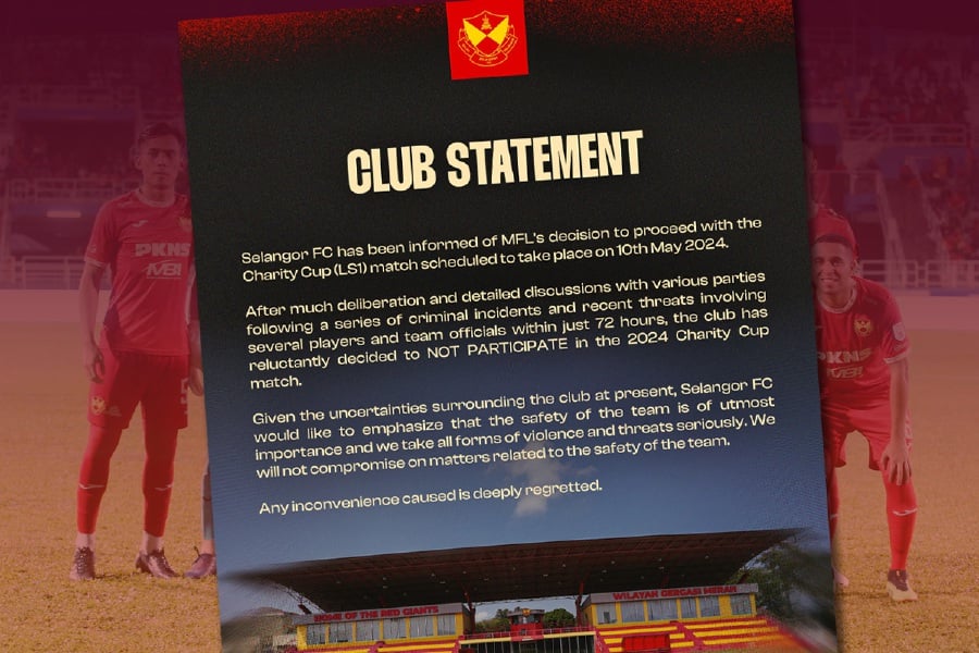 Selangor FC made the announcement in a statement tonight. - NSTP file pic/ Selangor FC