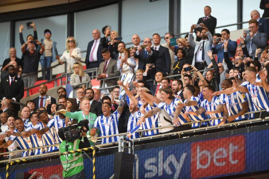 Sheffield Wednesday players celebrate after winning the League One playoff. - Pic credit Facebook sheffieldwednesday