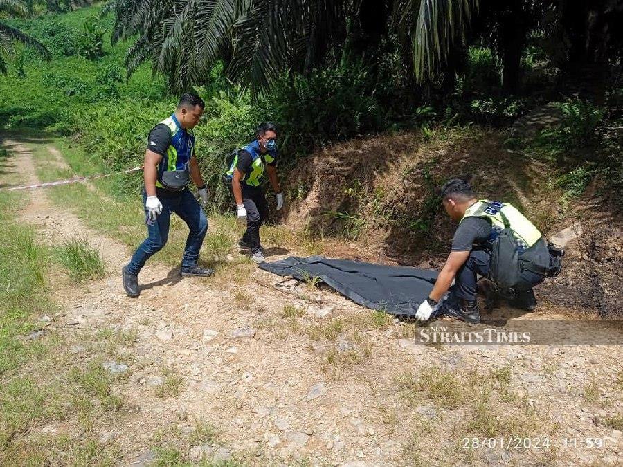 A human skeleton was found on the roadside near a plantation in Bukit Tukok here this morning. - Courtesy pic