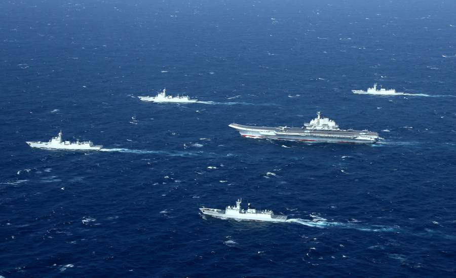  This aerial file photo taken on January 2, 2017 shows a Chinese Navy formation, including the aircraft carrier Liaoning (C), during military drills in the South China Sea. -AFP/File pic