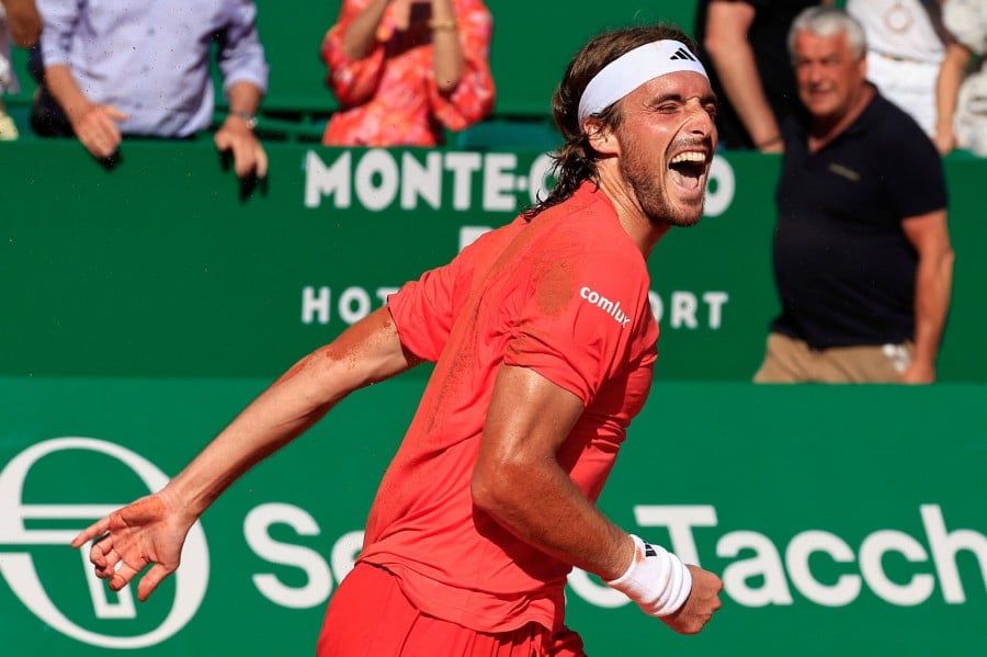 Greece's Stefanos Tsitsipas celebrates after winning at the end of his Monte Carlo ATP Masters Series Tournament final tennis match against Norway's Casper Ruud on the Rainier III court at the Monte Carlo Country Club. - AFP pic