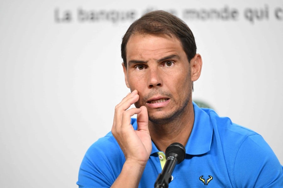 Spain's Rafael Nadal holds a press conference during the French Open tennis tournament at the Roland Garros Complex in Paris on May 25, 2024. AFP PIC