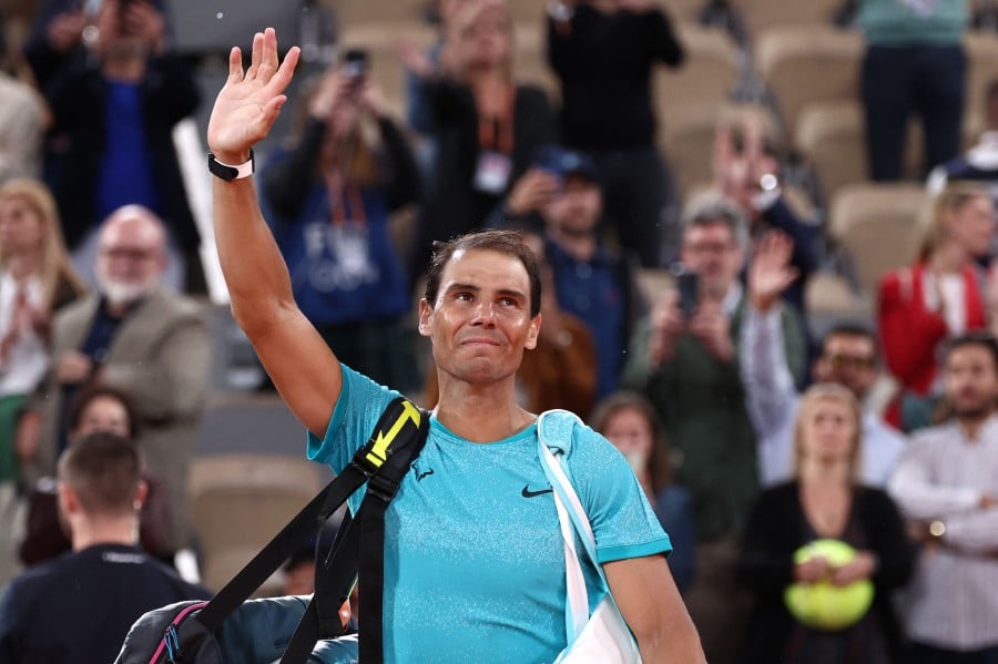 Spain's Rafael Nadal gestures as he leaves the court after losing against Germany's Alexander Zverev in their men's singles match on Court Philippe-Chatrier on day two of The French Open tennis tournament at The Roland Garros Complex in Paris on May 27, 2024. AFP PIC
