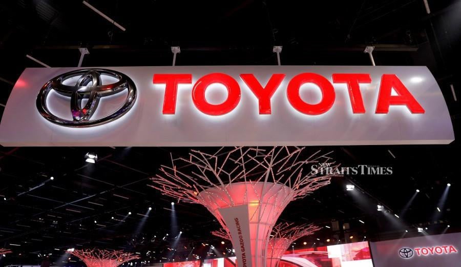 The Toyota logo is pictured during the media day.  REUTERS/Paulo Whitaker/File Photo