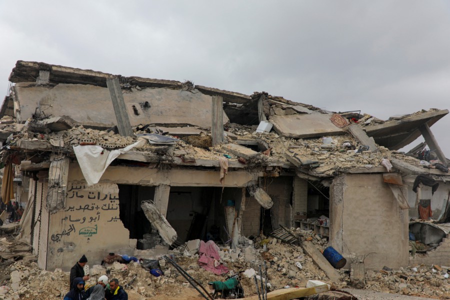 A destroyed building is seen following an earthquake, in rebel-held town of Jandaris, Syria. - Reuters pic