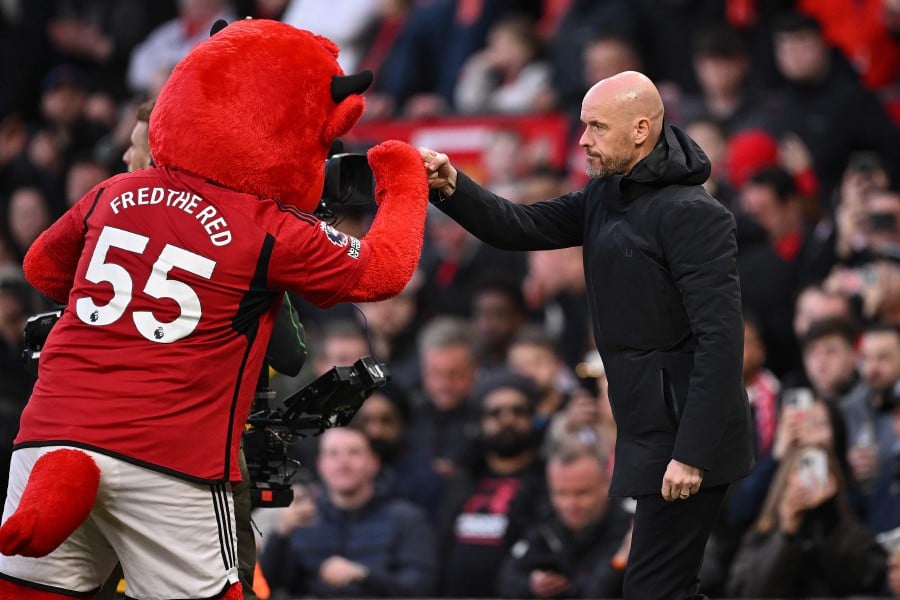 Losing to second-bottom Burnley at Old Trafford tomorrow (April 27) would be a significant blow to Erik ten Hag’s (Right) hopes of staying on as United manager beyond this season. — AFP