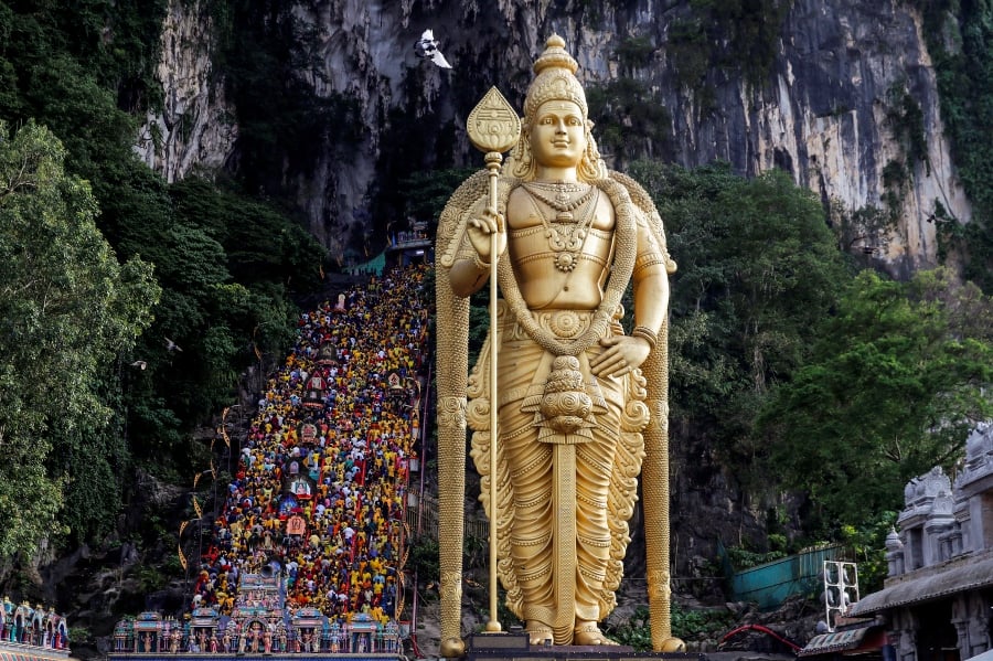 Hindu devotees walk the 272 steps going to the Batu Caves Temple during a procession of the Thaipusam festival in Kuala Lumpur, Malaysia, 05 February 2022. Thaipusam is celebrated by devotees of the Hindu god Murugan during the Tamil month of 'Thai', and is an important festival of the Tamil community in India, Sri Lanka, Indonesia, Thailand, Malaysia, and Singapore. Devotees carry kavadi, or physical burdens, and participate in a long procession, often starting before sunrise, to honor the Hindu god Murugan and to ask for favors or forgiveness. - EPA pic