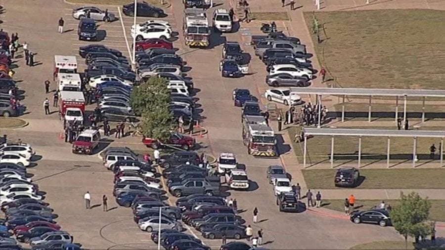 Police officers at the shooting scene at Timberview High School in Arlington, Texas. - Pic credit Twitter