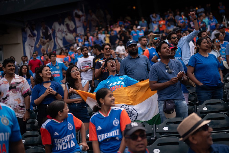 India fans react during the India - Pakistan T20 Cricket World Cup match at a watch party at Citi Field on June 9, 2024 in New York City. The India-Pakistan game is expected to be one of the most-watched sporting events of the year. AFP PIC