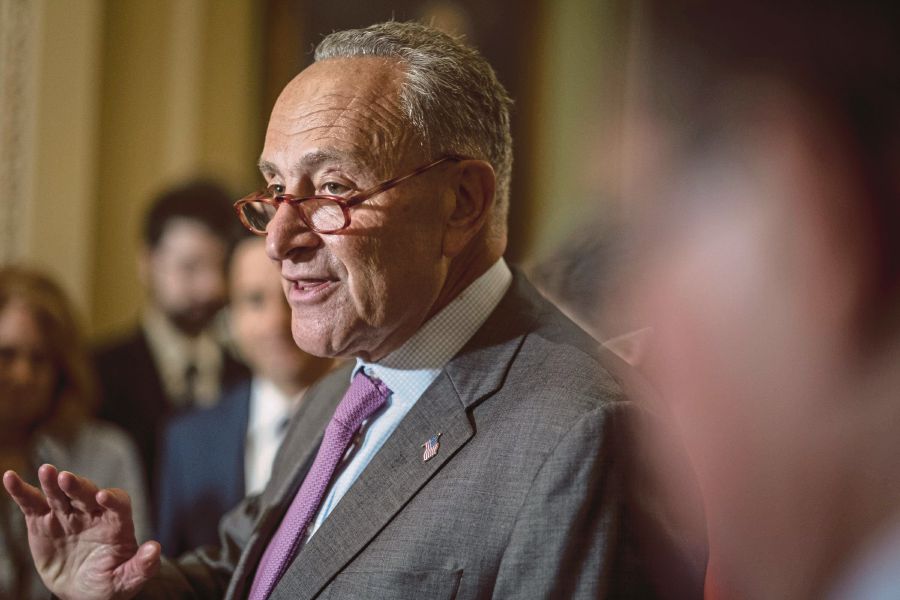 Senate Minority Leader, Chuck Schumer (D-NY), speaks to the media during a press conference following the Senate Republican Leadership lunches on July 16, 2019 in Washington, DC. (Pete Marovich/Getty Images/AFP)