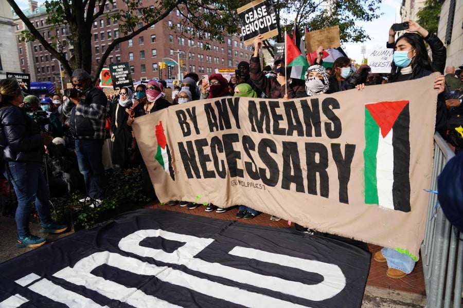 Demonstrators rally at an "All out for Gaza" protest at Columbia University in New York City. The US Department of Education is investigating several top American universities over allegations of anti-Semitism and Islamophobia on campus, as tensions run high due to the war in the Middle East. The colleges targeted include the prestigious Columbia University, Cornell University and the University of Pennsylvania on the East Coast, known as Ivy League schools, as well as elementary, middle and high schools in the midwestern state of Kansas. - AFP pic