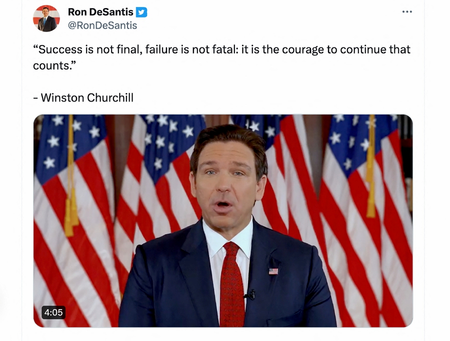 Florida Governor Ron DeSantis announces his withdrawl from the Republican presidential candidacy in a still image from video released on social media. (Ron DeSantis campaign/via REUTERS) 