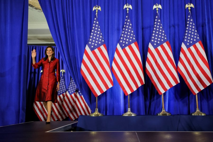 Republican presidential candidate and former U.S. Ambassador to the United Nations Nikki Haley walks onto the stage at her watch party during the South Carolina Republican presidential primary election in Charleston, South Carolina, U.S. (REUTERS/Brian Snyder)
