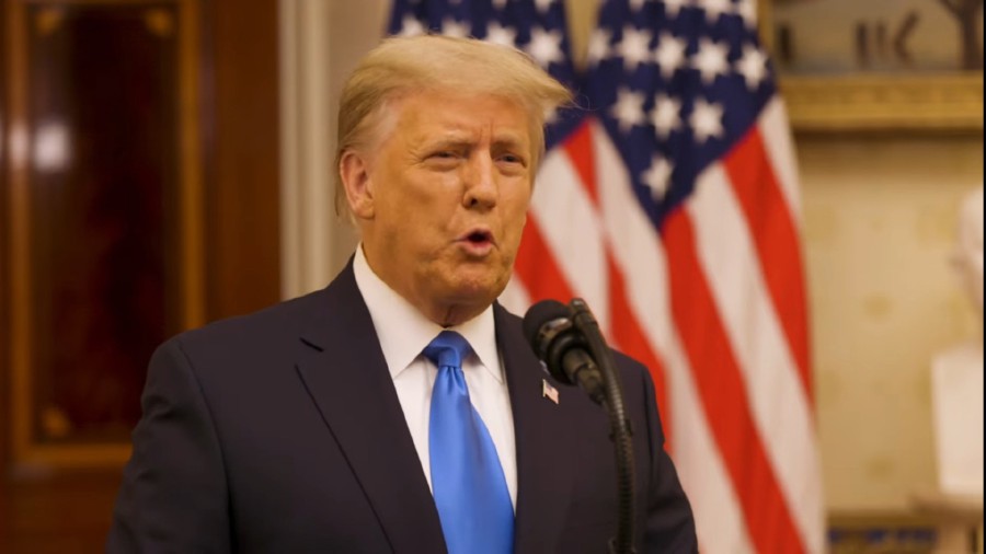 A frame grab from a handout video released by the White House shows US President Donald J. Trump address the nation from the Blue Room of the White House in Washington, DC, USA, issued 19 January 2021, on Trump's last day in office. - EPA/WHITE HOUSE 