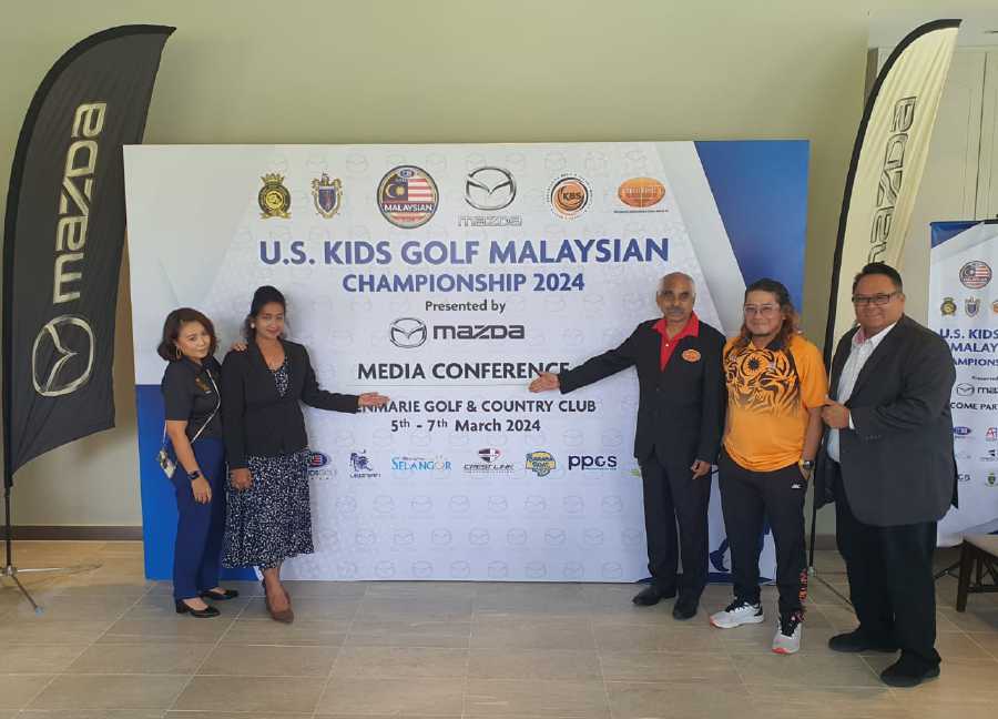 Present at the media conference of the U.S Kids Golf Malaysia Championship 2024 was Yayasan Kecemerlangan Sukan Malaysia (SportExcel) Executive Director Sivanandan Chinnadurai (third from right). Together with him are (from left) Malaysian Golf Association deputy general manager Sara Ismail, Mazda marketing department manager Rekha Shan, Perbadanan Padang Golf Subang chief executive officer Megat Mohd Shahrin, and Organising Committee member Nor Afendi Mohd Razlan. - NSTP pic