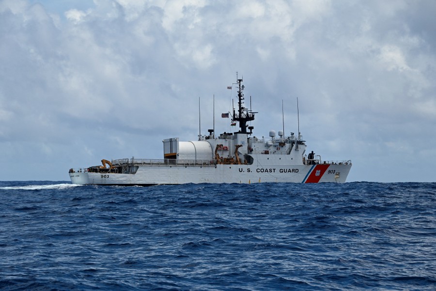 U.S. Coast Guard Cutter Harriet Lane (WMEC 903) and crew are on an inaugural patrol in the South Pacific Ocean, Feb 26, 2024. U.S. Coast Guard and Vanuatu Fishery Department and Police Maritime Wing officers are collaborating to combat illegal, unreported and unregulated fishing in the region. -- Pic: U.S. Coast Guard via REUTERS 