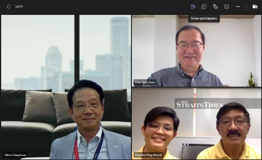 A virtual meeting between MSIG and Food Aid Foundation. Top right: MSIG Malaysia chief executive officer Chua Seck Guan (left), deputy chief executive officer Takero Sawamura (bottom right from left to right), Food Aid Foundation chief executive officer Dr Dalphine Ong and founder Rick Chee.
