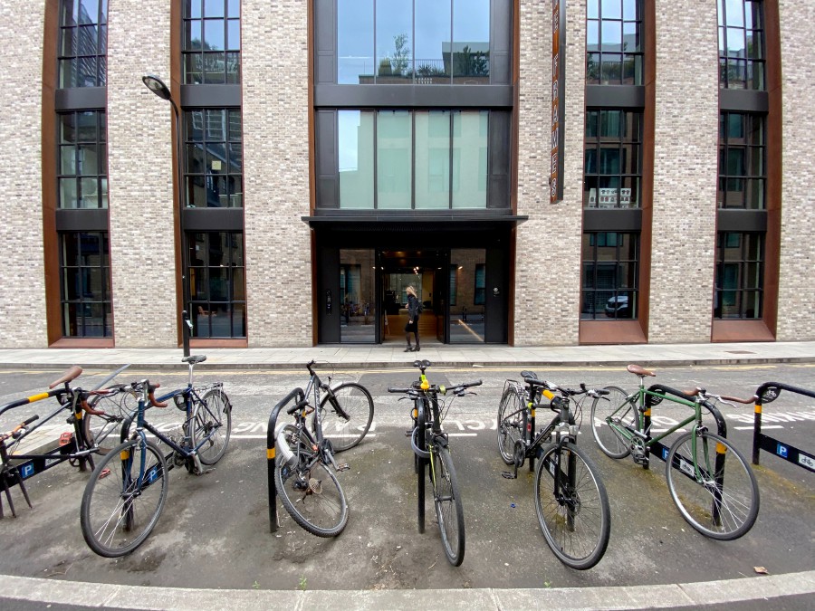 FILE PHOTO: Bicycles are seen parked in front of The Frames, an office building owned by Workspace Group Plc, following the outbreak of the coronavirus disease (COVID-19), London, Britain, June 5, 2020. REUTERS/Simon Newman/File Photo